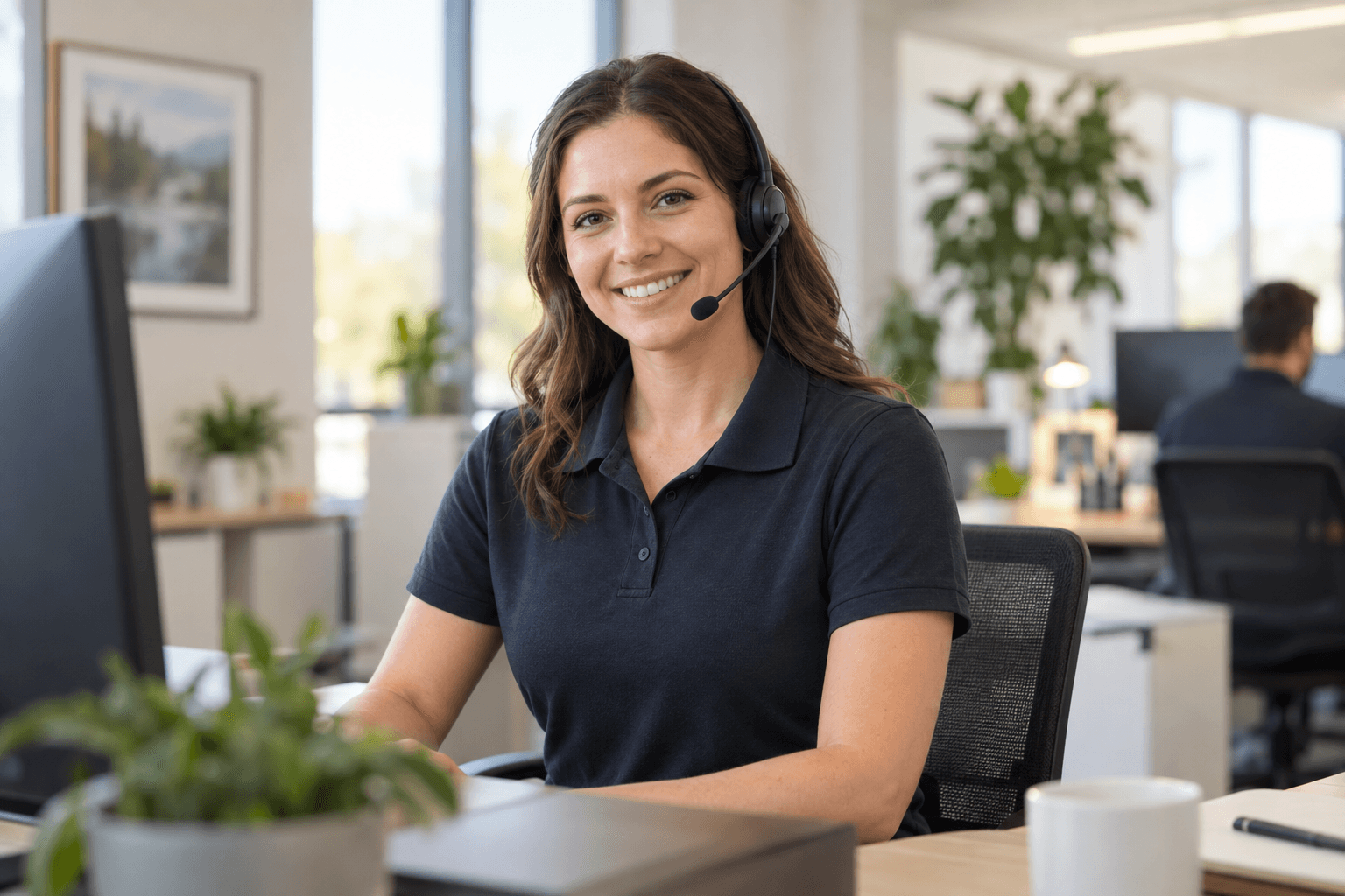 Customer support specialist wearing a headset