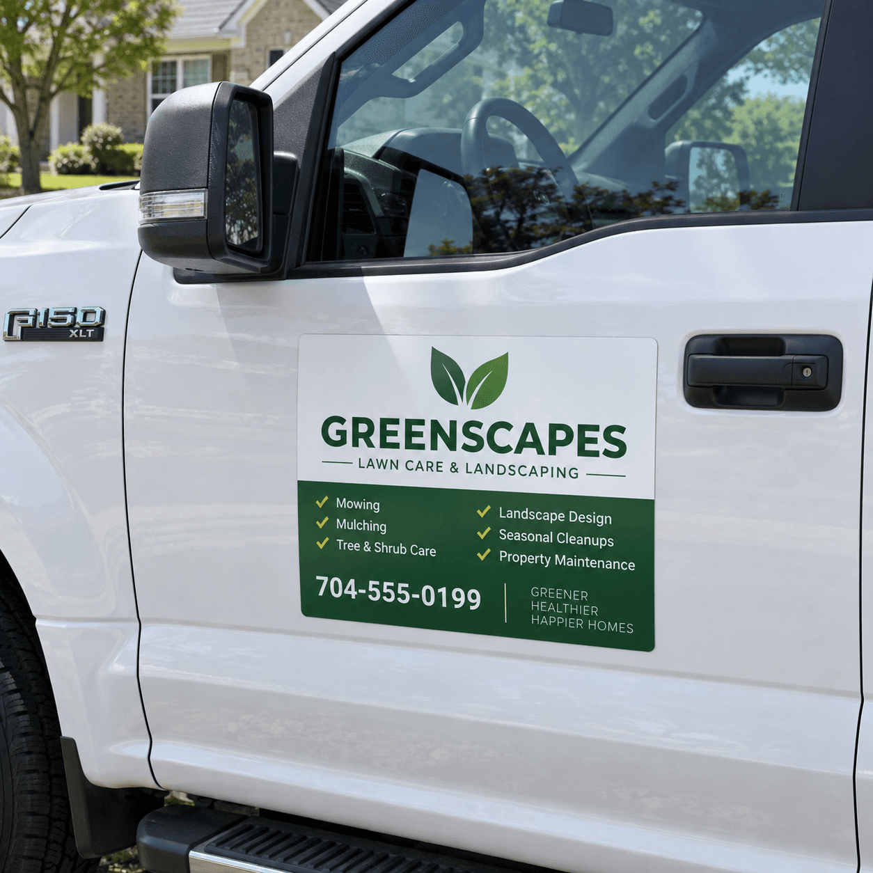 Vehicle Magnets with coordinated lawn care business branding