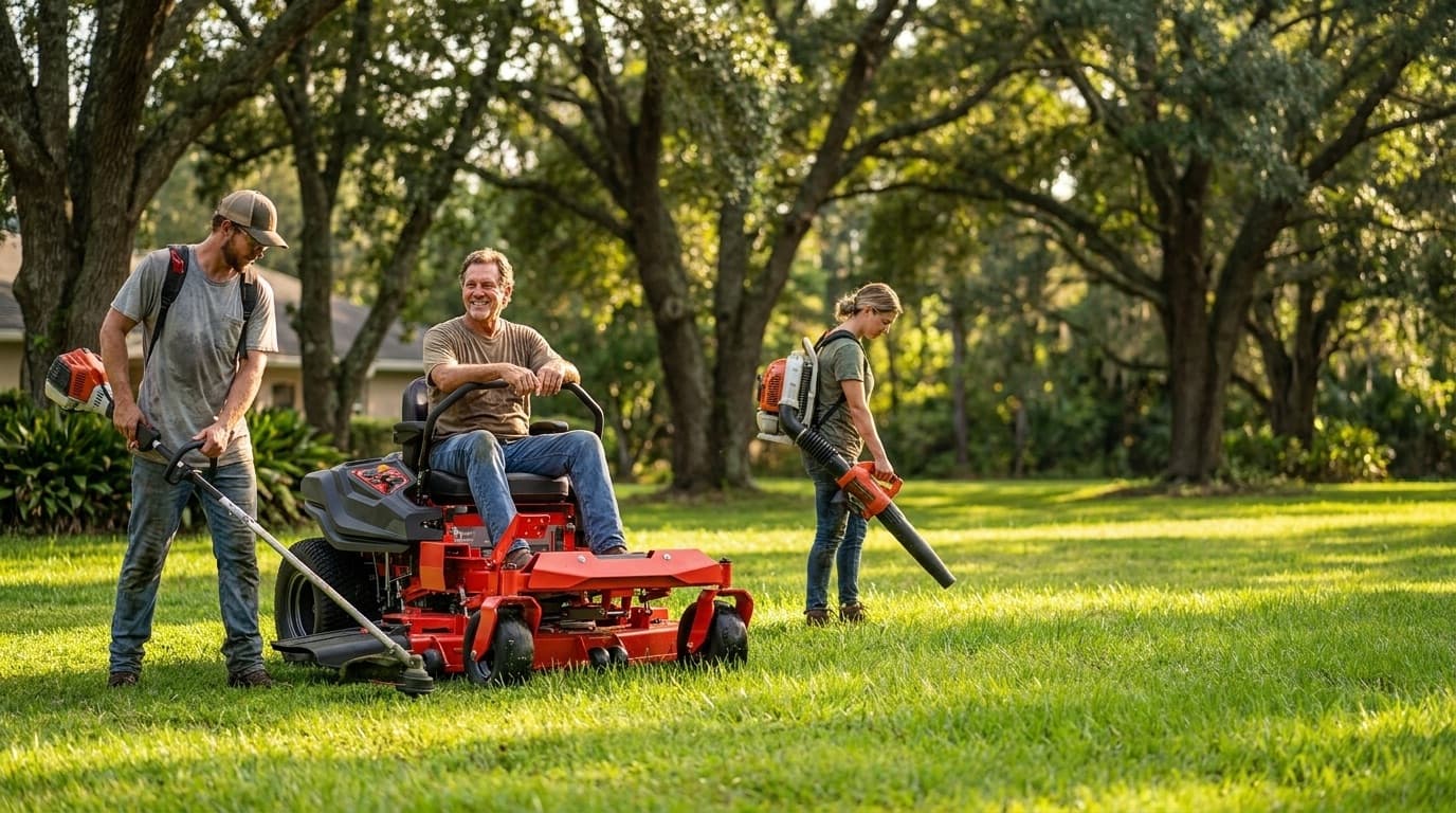Ambitious lawn care business owner with their crew